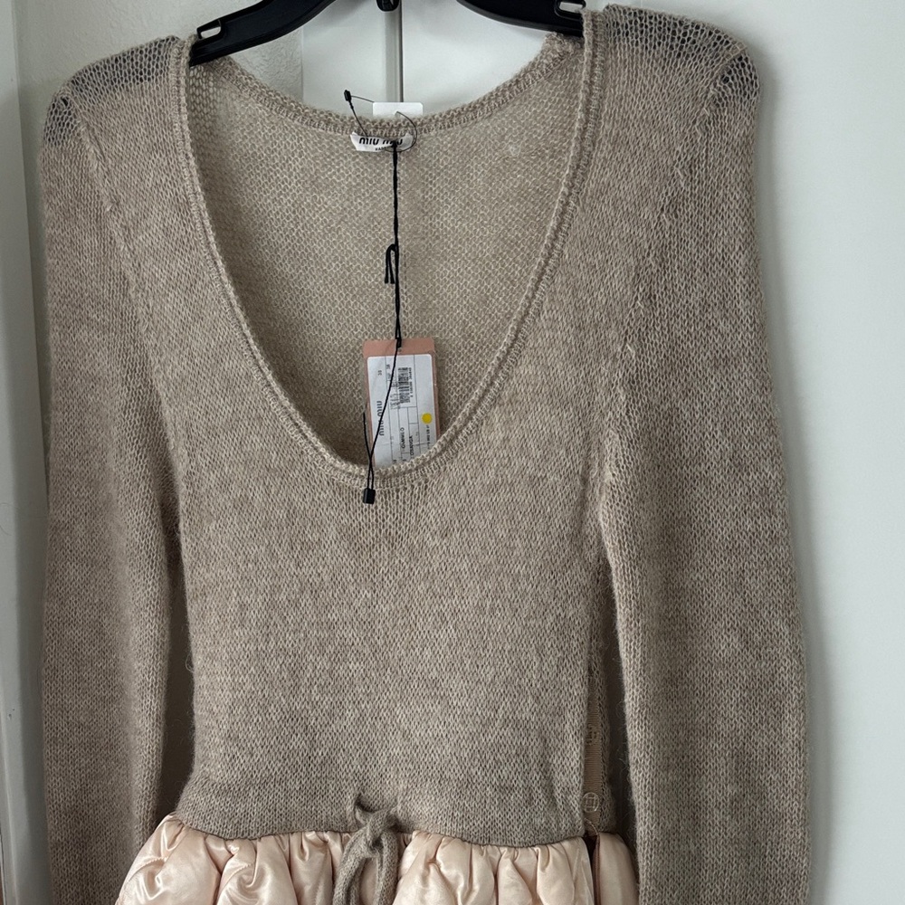 2021 Miu Miu long sleeve nylon and mohair mixed dress